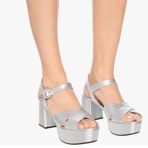 FSJ Silver Peep Toe Chunky High Heels Platform Sandals Ankle Strap Summer Shoes